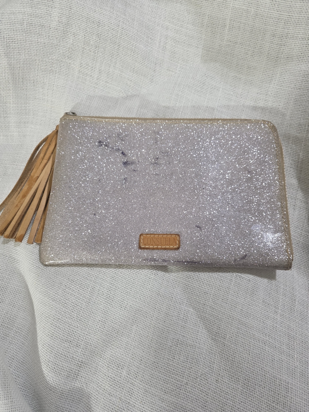Consuela Glitter Clutch Zip Pouch Sparkle Tassel Bag - Picture 2 of 12